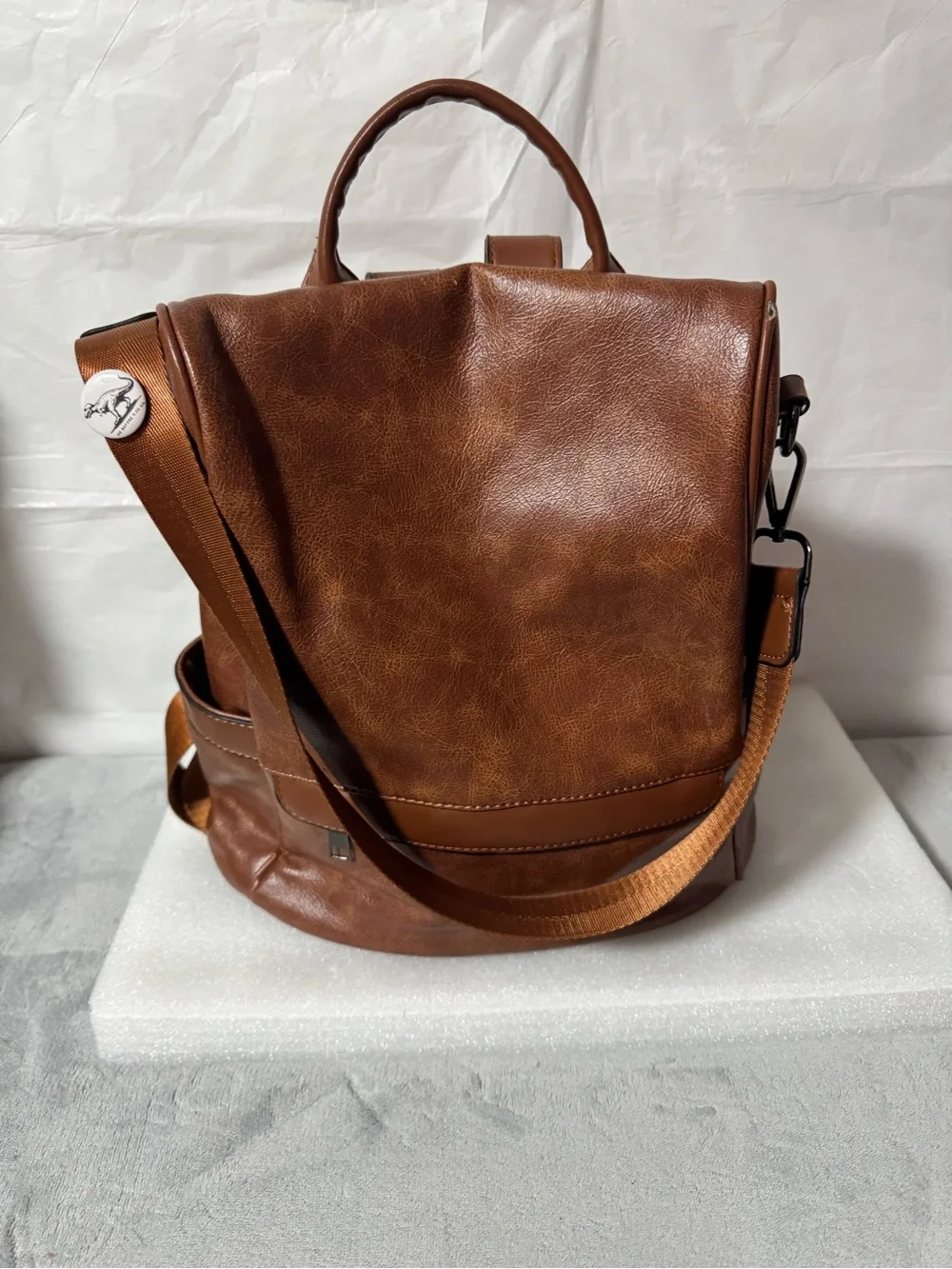 Men's Brown Leather-Look Backpack Tote - Stylish Everyday Bag